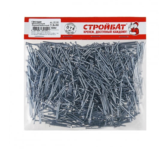 Гвоздь финишный оцинкованный СТРОЙБАТ 1,6х30мм. 500гр. 6360 063600