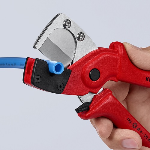 Труборез-ножницы KNIPEX для многослойных и пневматических шлангов, рез: d 4 - 20 мм, 185 мм, пластиковые армированные фиберглассом рукоятки KN-9010185SB в Екатеринбурге 