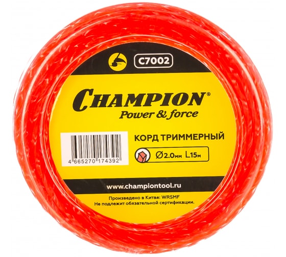 Леска триммерная CHAMPION  Twisted Square 2.0мм* 15м (витой квадрат)  C7002 в Екатеринбурге