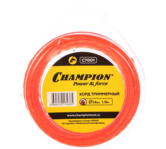 Леска триммерная CHAMPION  Twisted Square 1.6мм*15м (витой квадрат)  C7001 в Екатеринбурге