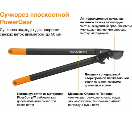 Сучкорез Fiskars Большой плоскостной с загнутыии лезвиями (L) L78 1000584 в Екатеринбурге 