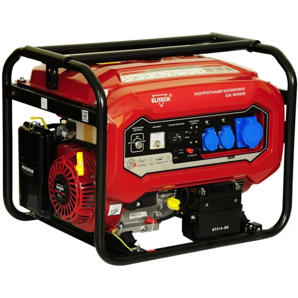 Бензогенератор Elitech БЭС 8000ЕАМ (6,0-6,5кВт,4-х такт.25л.,95кг.)