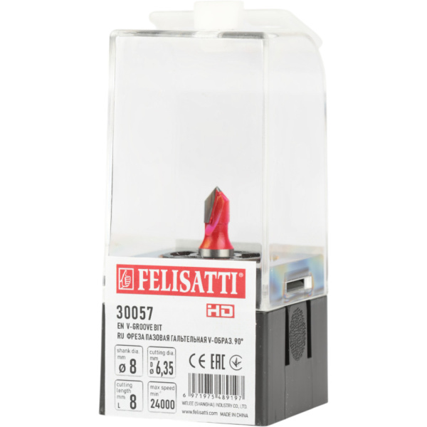 Фреза FELISATTI пазовая гальтельная V-образ.90°  V-обр. Ø 6.3, 90°, хв. 8мм 30057 в Екатеринбурге