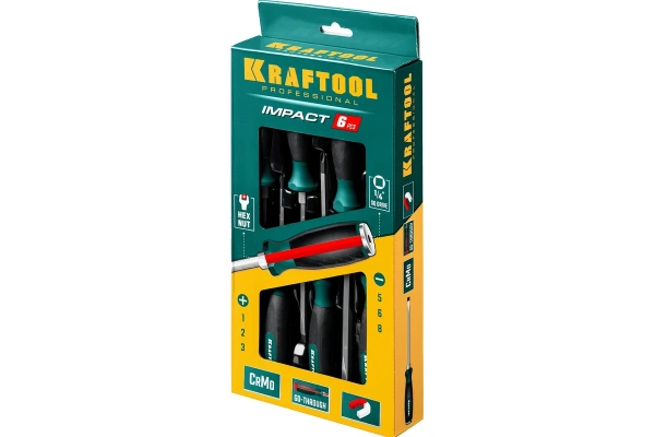 Набор отверток ударных Kraftool Impact Cr-Mo-V 6пр. PH1,2,3SL4.5,5.5,6.5  25025 в Екатеринбурге 