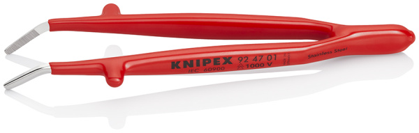 Пинцет KNIPEX универсальный, нержавеющая сталь, 142 мм, диэлектрический, зазубренные тупые губки под 30°, ширина наконечников: 3 мм KN-924701 в Екатеринбурге 