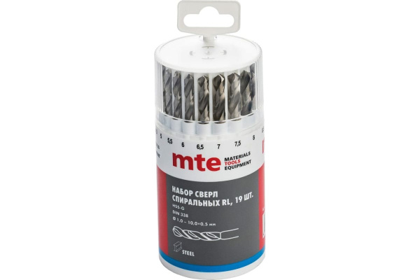 Набор сверл по металлу MTE HSSG 1-10мм шаг 0,5мм  02617200011