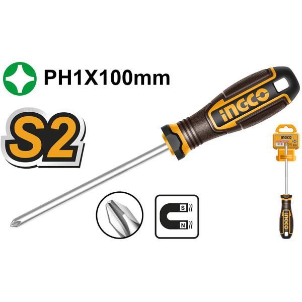 Отвертка крестовая PH1x100 INGCO HSDPH1100 INDUSTRIAL