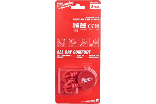 Беруши Milwaukee многоразовые на шнурке-3пары 1шт 4932471904