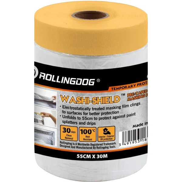 Укрывное полотно Rollingdog на малярной ленте WASHI-SHIELD 8мкм 55см*30м  80510 в Екатеринбурге