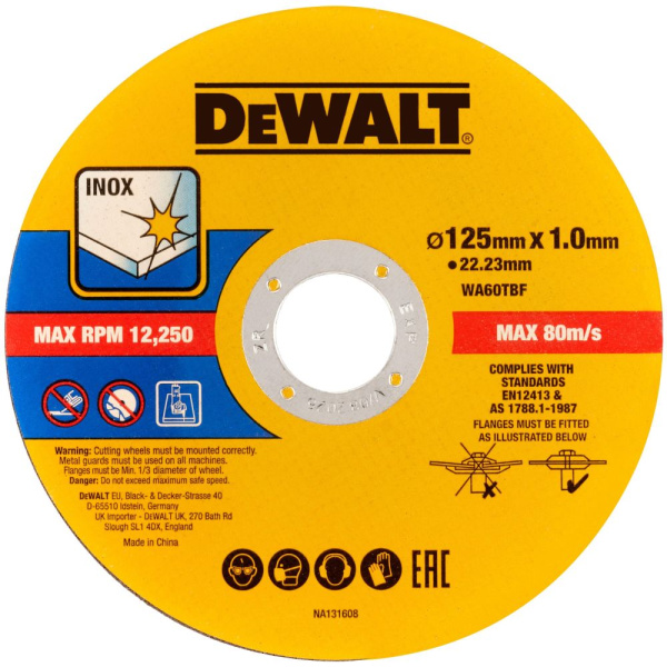 Диск отрезной DeWalt 125х22,2х1мм мультиматериалу DT20598-QZ
