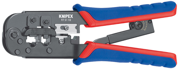 Пресс-клещи KNIPEX для штекеров типа RJ, кол-во гнёзд: 2, RJ 11/12 (6-пин), RJ 45 (8-пин), L-190 мм, чёрн., KN-975110SB в Екатеринбурге 