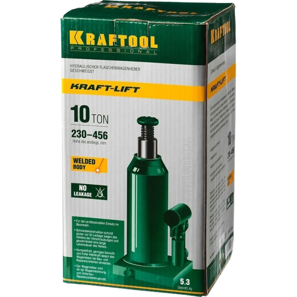 Домкрат гидравлический бутылочный KRAFTOOL KRAFT-LIFT 10 т  230 - 460 мм  43462-10 в Красноярске 