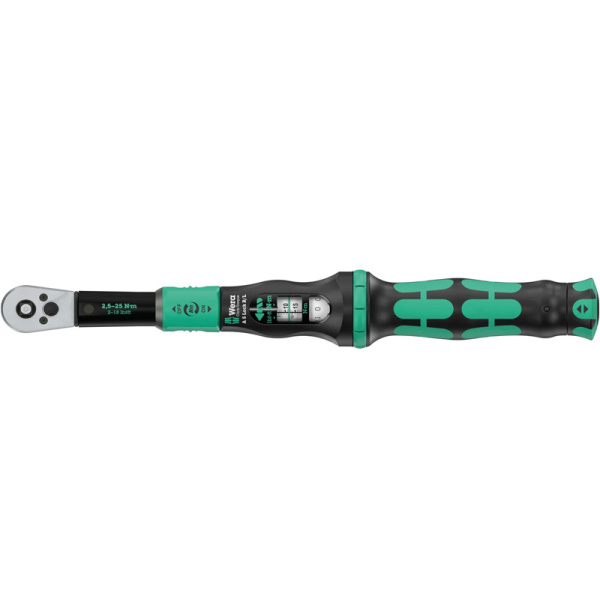 Ключ динамометрический регулируемый WERA Click-Torque Lock A 5 R/L 1/4" квадрат, 2.5-25 Нм ±4%, 299 мм, WE-075693