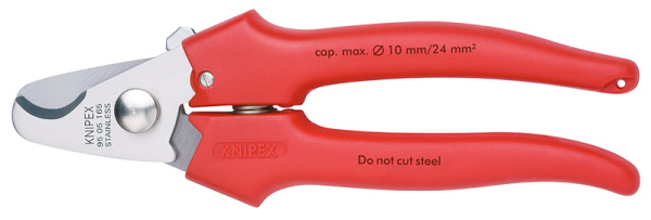 Кабелерез KNIPEX пружина, рез: кабель d 10 мм (24 мм, AWG 3), L-165 мм, хирург. сталь, ударопроч. 1К ручки KN-9505165SB