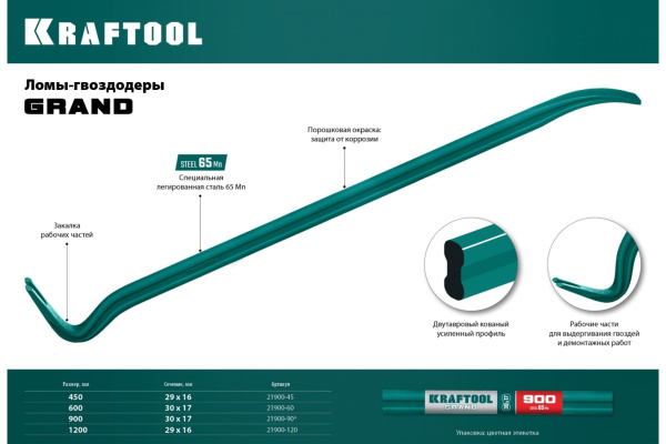Лом-гвоздодер кованый усиленный Kraftool GRAND 30х17мм 21900-90 в Екатеринбурге 
