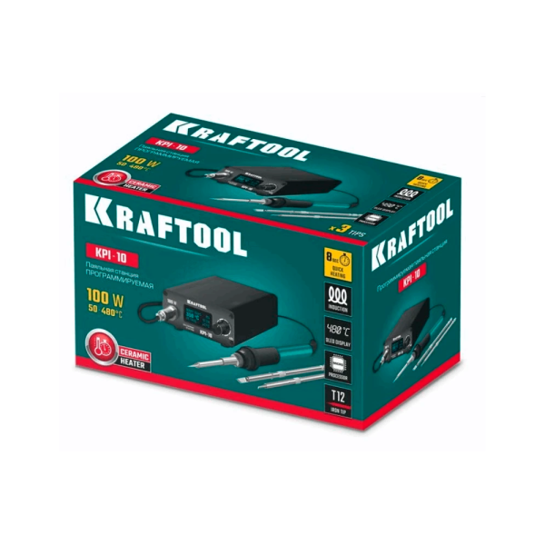 Паяльная станция  Kraftool KPI-10 50-480C, 100Вт, 3 жала, Т12  55343 в Екатеринбурге 