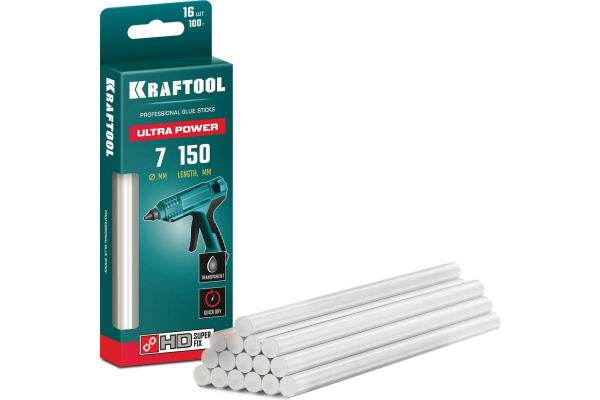 Стержни клеевые Kraftool d.7мм. 150мм. ультра мощные, прозрачные 10шт.  06837-16 в Екатеринбурге