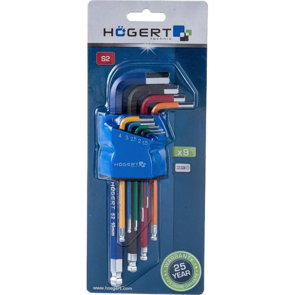 Набор удлиненных шестигранных Г-образных ключей HOEGERT HT1W806 в Екатеринбурге 