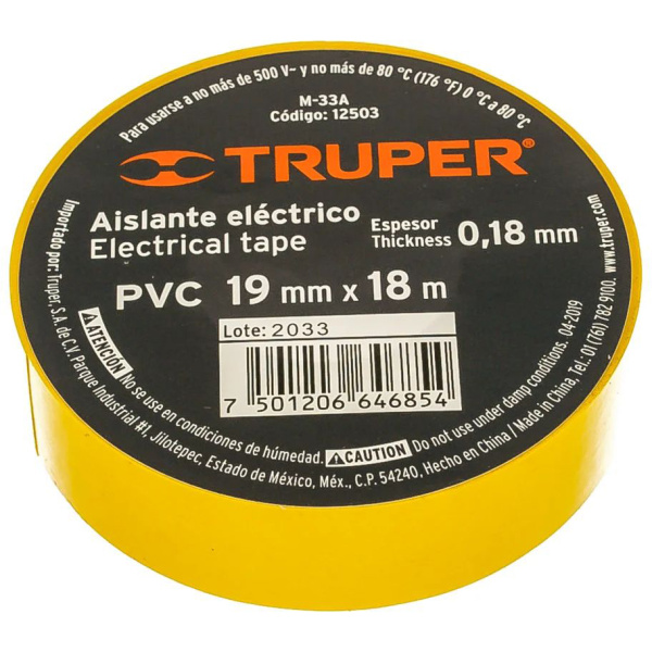 Изолента Truper акрил, 18м. ширина 19мм желтая M-33A 12503 в Екатеринбурге