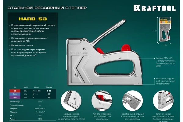 Степлер стальной рессорный Kraftool HARD-53  3180 в Екатеринбурге 